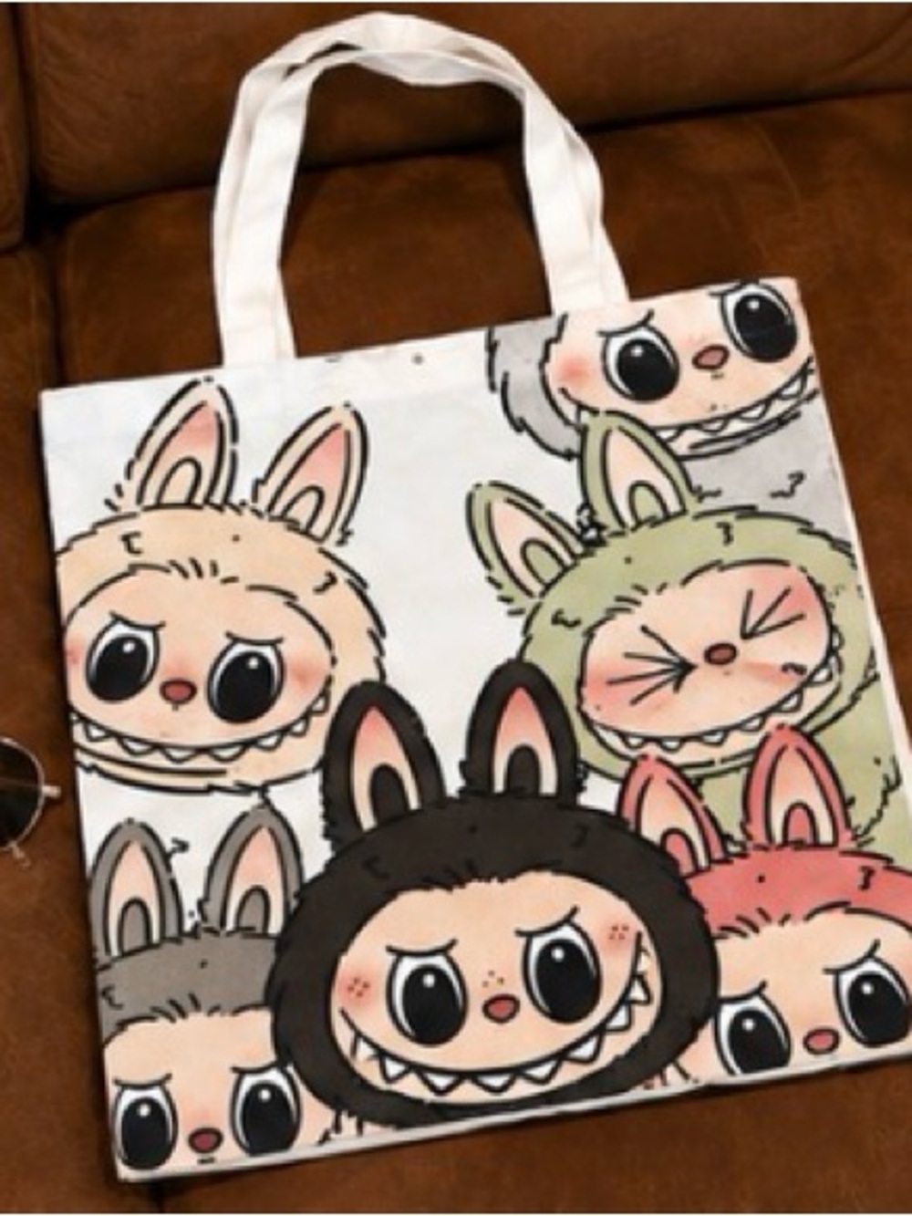 LabunuCute Cartoon Bunny Monster Canvas Tote Bag 14”x15”